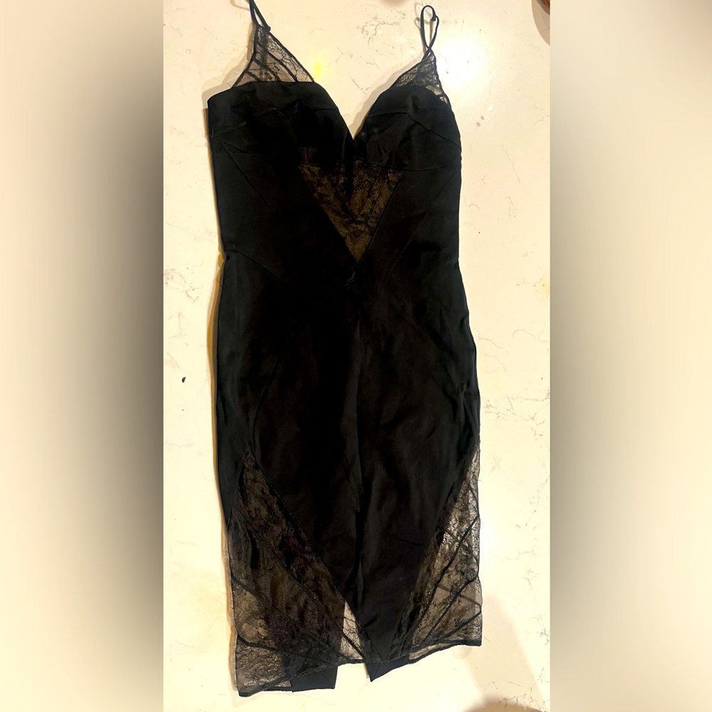 Noam Hanoch Women's Size 4 Black Sheer Lace Accents Back Dress